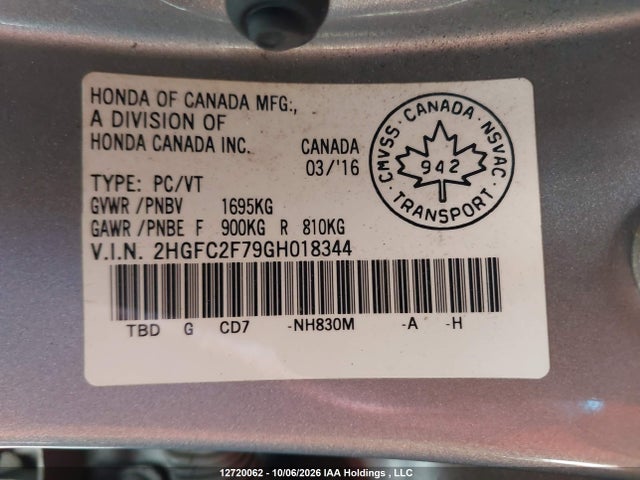 Aukcja sprzedaży 2016 Honda Civic Ex, vin: 2HGFC2F79GH018344, numer aukcji: 12720062