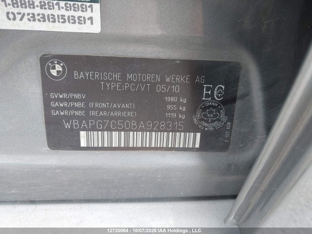2011 Bmw 3 Series მანქანა იყიდება აუქციონზე, vin: WBAPG7C50BA928315, აუქციონის ნომერი: 12720064