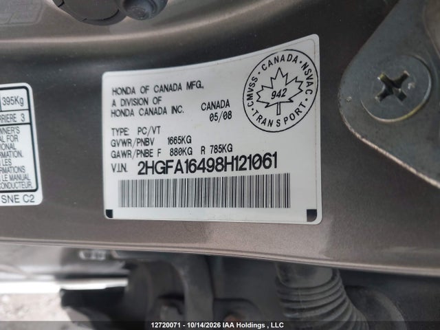 Продаж на аукціоні авто 2008 Honda Civic, vin: 2HGFA16498H121061, номер лоту: 12720071