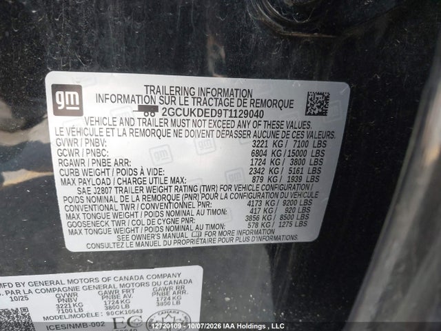 12720109 :رقم المزاد ، 2GCUKDED9T1129040 vin ، 2026 Chevrolet Silverado K1500 Lt مزاد بيع
