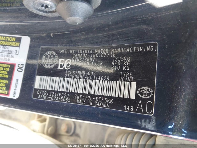 Продажа на аукционе авто 2019 Toyota Corolla Se, vin: 2T1BURHE4KC144628, номер лота: 12720137