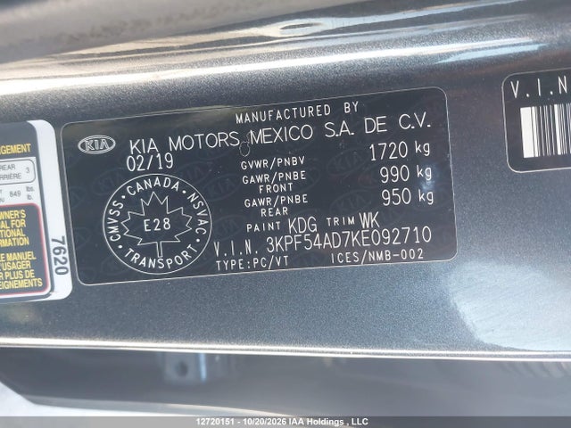 3KPF54AD7KE092710 KIA FORTE EX