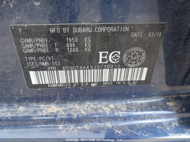 Auction sale of the 2018 Subaru Impreza Convenience, vin: 4S3GTAA69J3738412, lot number: 12707225