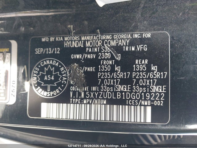 Aukcja sprzedaży 2013 Hyundai Santa Fe Sport 2.4 Premium, vin: 5XYZUDLB1DG019222, numer aukcji: 12714711