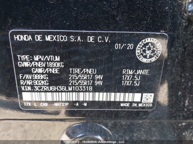 Honda HR-V LX 2020 3CZRU6H36LM103318 Image 16
