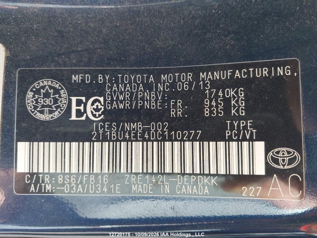Продаж на аукціоні авто 2013 Toyota Corolla Ce, vin: 2T1BU4EE4DC110277, номер лоту: 12720175