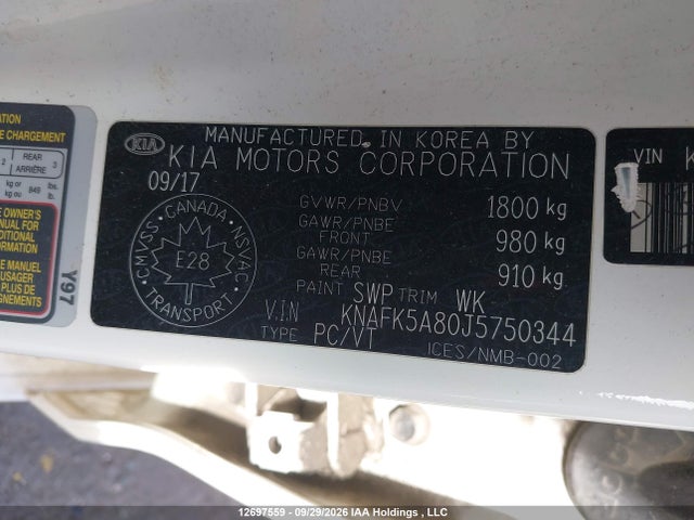 Продаж на аукціоні авто 2018 Kia Forte 2.0l Lx+, vin: KNAFK5A80J5750344, номер лоту: 12697559