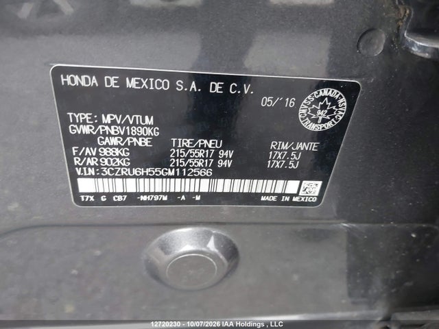 Honda HR-V EX 2016 3CZRU6H55GM112566 Image 18
