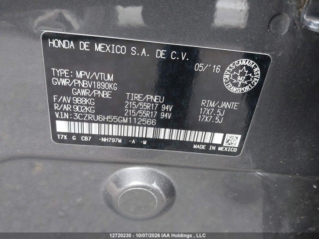 Honda HR-V EX 2016 3CZRU6H55GM112566 Image 9