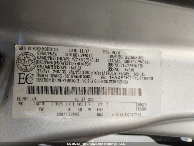 Ford FOCUS SE 2018 1FADP3K21JL218919 Image 9