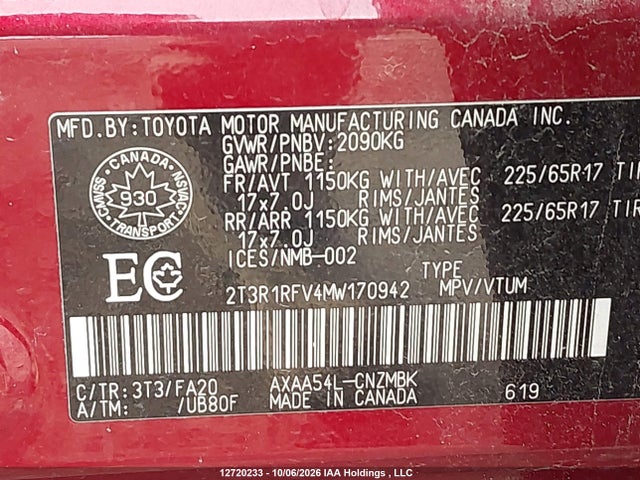 Продаж на аукціоні авто 2021 Toyota Rav4 Xle/xle Premium, vin: 2T3R1RFV4MW170942, номер лоту: 12720233