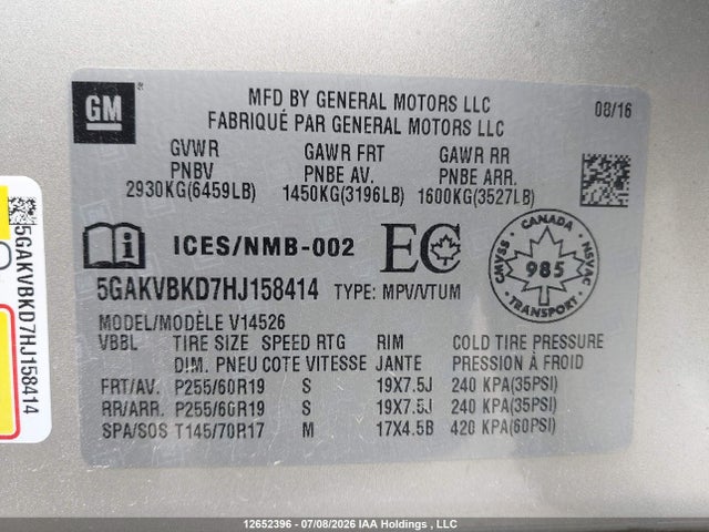 Aukcja sprzedaży 2017 Buick Enclave Leather, vin: 5GAKVBKD7HJ158414, numer aukcji: 12652396