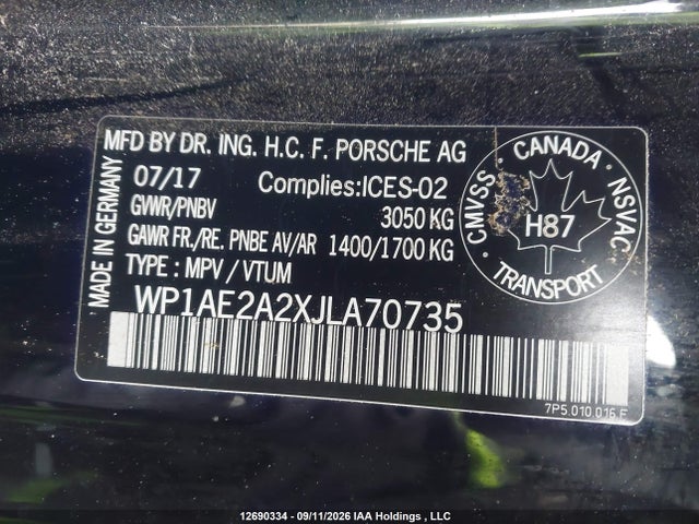 WP1AE2A2XJLA70735 Porsche Cayenne E-hybrid S/s Platinum Edition