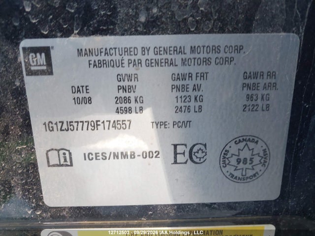 Продажа на аукционе авто 2009 Chevrolet Malibu Lt2, vin: 1G1ZJ57779F174557, номер лота: 12712503