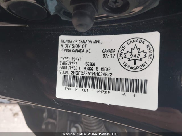Продажа на аукционе авто 2017 Honda Civic Lx, vin: 2HGFC2E51HH034622, номер лота: 12720236
