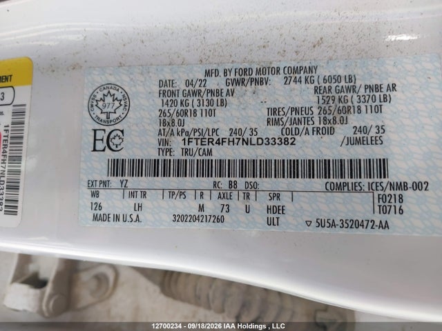 Ford Ranger Xlt 2022 1FTER4FH7NLD33382 Image 18