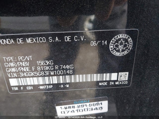 Honda Fit Ex/exl 2015 3HGGK5G83FM100148 Image 9
