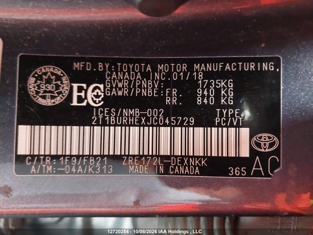 Toyota COROLLA LE 2018 2T1BURHEXJC045729 Image 9