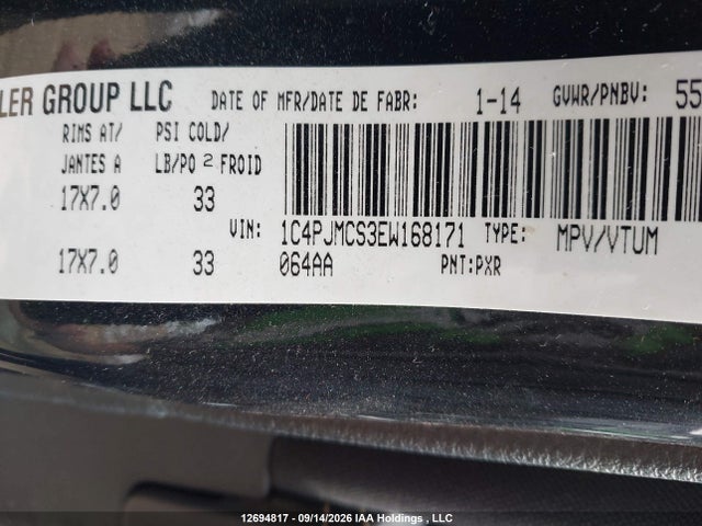 12694817 :رقم المزاد ، 1C4PJMCS3EW168171 vin ، 2014 Jeep Cherokee North مزاد بيع