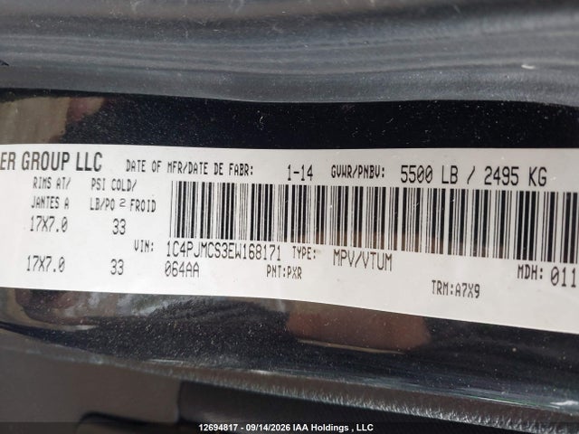 12694817 :رقم المزاد ، 1C4PJMCS3EW168171 vin ، 2014 Jeep Cherokee North مزاد بيع