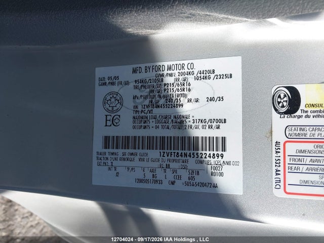 Продажа на аукционе авто 2005 Ford Mustang V6, vin: 1ZVFT84N455224899, номер лота: 12704024