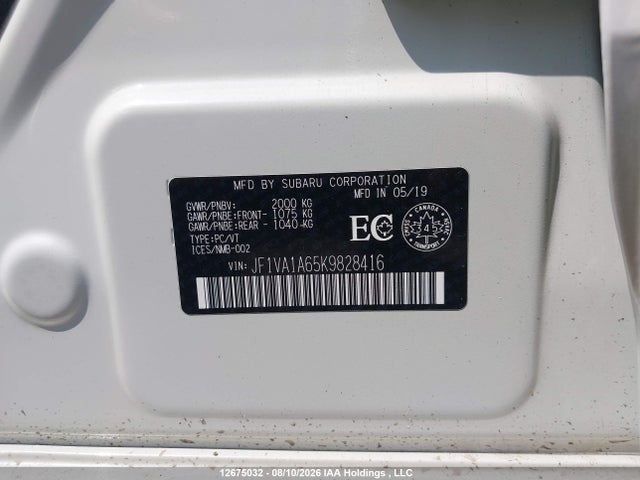 2019 Subaru Wrx მანქანა იყიდება აუქციონზე, vin: JF1VA1A65K9828416, აუქციონის ნომერი: 12675032
