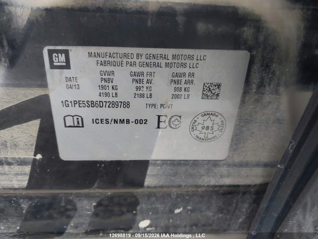 Aukcja sprzedaży 2013 Chevrolet Cruze Lt Turbo, vin: 1G1PE5SB6D7289788, numer aukcji: 12698819