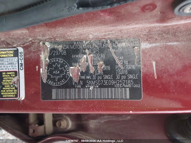 Aukcja sprzedaży 2009 Hyundai Santa Fe Gl/gls, vin: 5NMSG73E09H252185, numer aukcji: 12696787