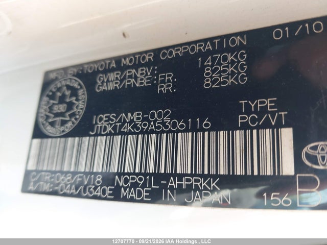 Aukcja sprzedaży 2010 Toyota Yaris Le, vin: JTDKT4K39A5306116, numer aukcji: 12707770