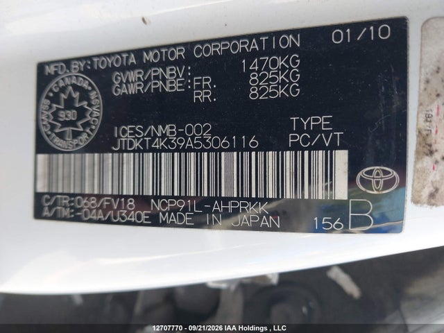 Aukcja sprzedaży 2010 Toyota Yaris Le, vin: JTDKT4K39A5306116, numer aukcji: 12707770