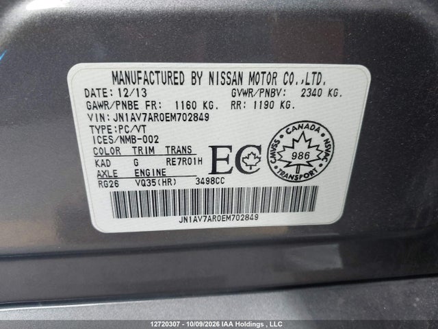 Aukcja sprzedaży 2014 Infiniti Q50 Hybrid Premium/sport, vin: JN1AV7AR0EM702849, numer aukcji: 12720307