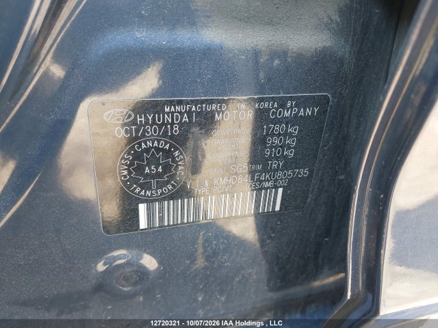 12720321 :رقم المزاد ، KMHD84LF4KU805735 vin ، 2019 Hyundai Elantra Sel/value/limited مزاد بيع