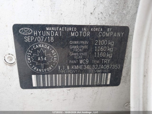 Aukcja sprzedaży 2018 Hyundai Sonata Hybrid/limited, vin: KMHE34L32JA087353, numer aukcji: 12720332
