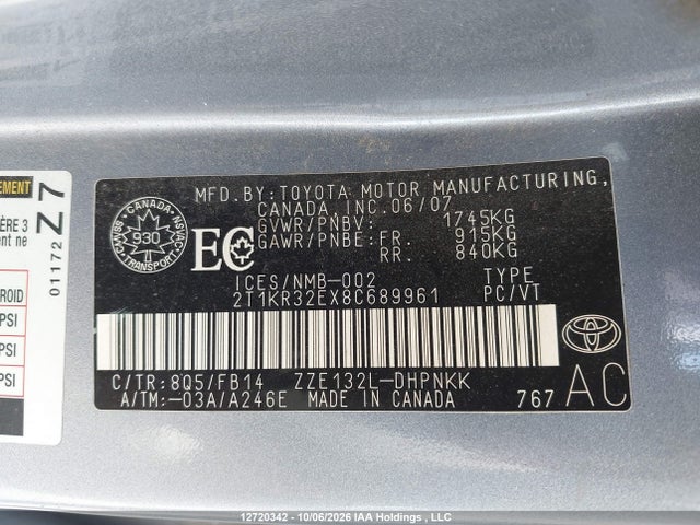 Продаж на аукціоні авто 2008 Toyota Corolla Matrix Xr, vin: 2T1KR32EX8C689961, номер лоту: 12720342