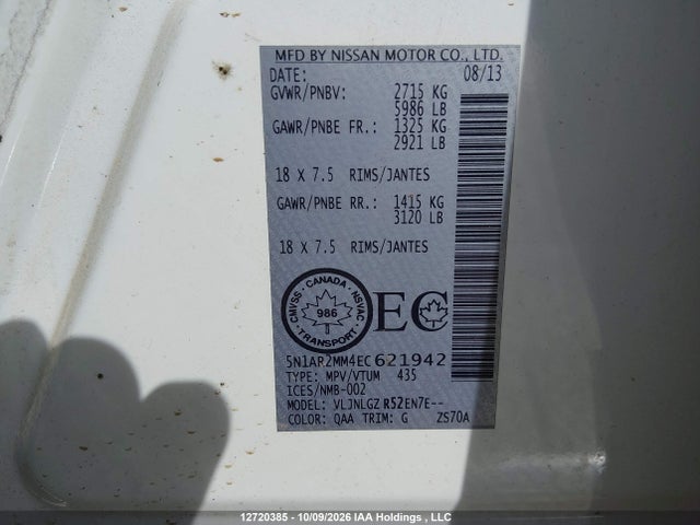 Nissan Pathfinder 2014 5N1AR2MM4EC621942 Image 9