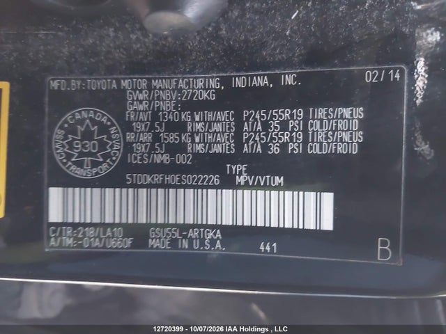 Toyota Highlander Limited/ltd Platnum 2014 5TDDKRFH0ES022226 Image 18