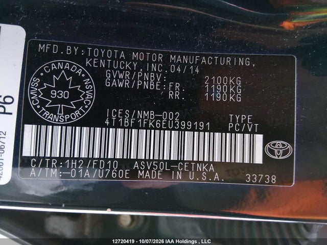 4T1BF1FK6EU399191 Toyota CAMRY LE