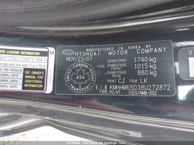12720429 :رقم المزاد ، KMHHM65D38U272872 vin ، 2008 Hyundai Tiburon Gs مزاد بيع