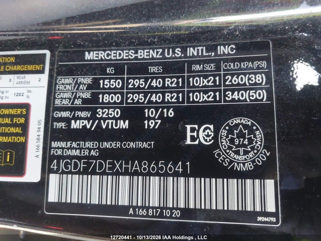 2017 Mercedes-benz Gls 550 4matic მანქანა იყიდება აუქციონზე, vin: 4JGDF7DEXHA865641, აუქციონის ნომერი: 12720441