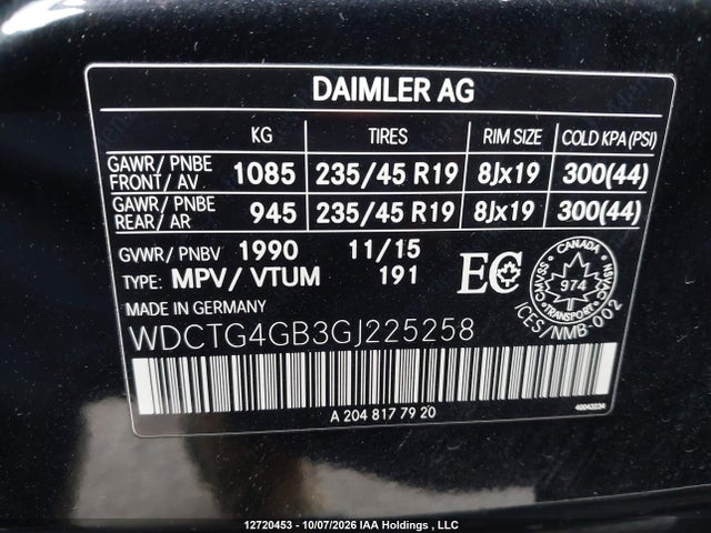Aukcja sprzedaży 2016 Mercedes-benz Gla 250 4matic, vin: WDCTG4GB3GJ225258, numer aukcji: 12720453