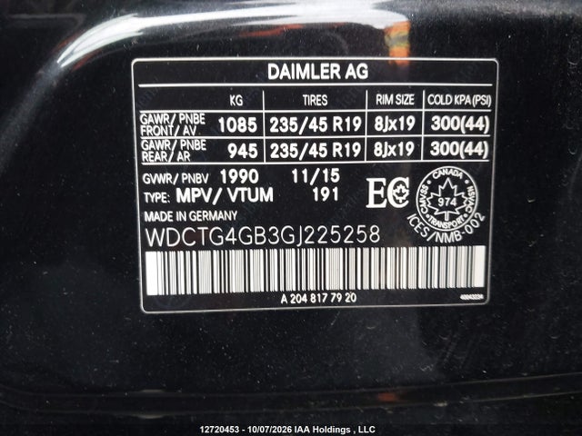 Aukcja sprzedaży 2016 Mercedes-benz Gla 250 4matic, vin: WDCTG4GB3GJ225258, numer aukcji: 12720453