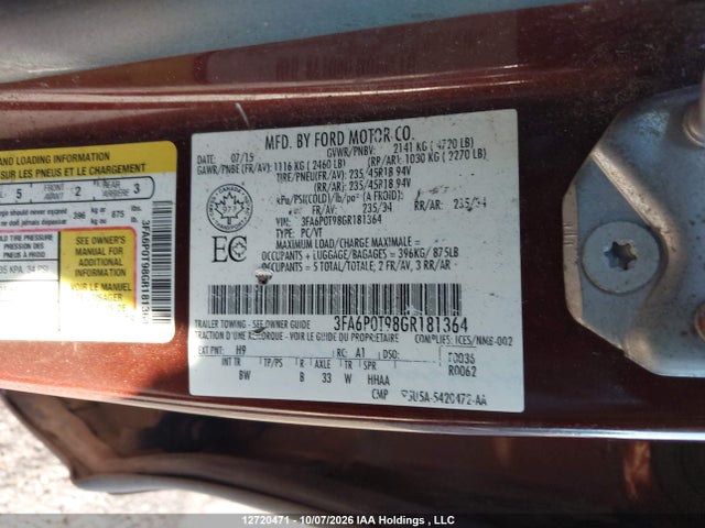 Продажа на аукционе авто 2016 Ford Fusion Se, vin: 3FA6P0T98GR181364, номер лота: 12720471