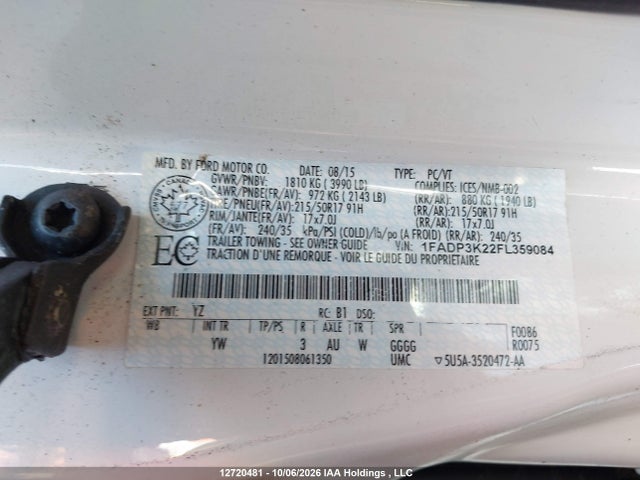 Aukcja sprzedaży 2015 Ford Focus, vin: 1FADP3K22FL359084, numer aukcji: 12720481