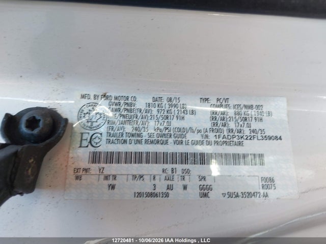 Aukcja sprzedaży 2015 Ford Focus, vin: 1FADP3K22FL359084, numer aukcji: 12720481