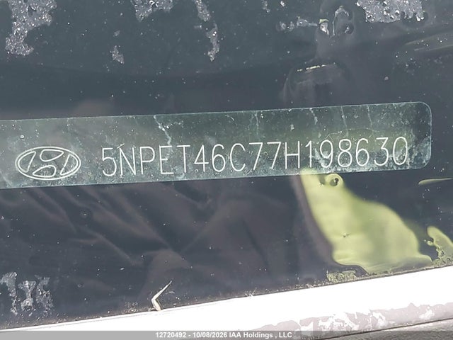 12720492 :رقم المزاد ، 5NPET46C77H198630 vin ، 2007 Hyundai Sonata Gls مزاد بيع