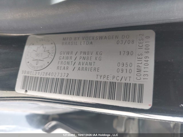 Продажа на аукционе авто 2008 Volkswagen City Golf 2.0l/2.0l (a6), vin: 9BWEL21J284027372, номер лота: 12720493
