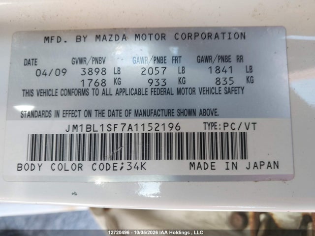 Aukcja sprzedaży 2010 Mazda 3 I, vin: JM1BL1SF7A1152196, numer aukcji: 12720496