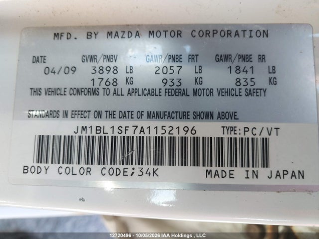 Aukcja sprzedaży 2010 Mazda 3 I, vin: JM1BL1SF7A1152196, numer aukcji: 12720496