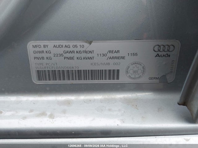 Aukcja sprzedaży 2010 Audi A4 2.0t Premium, vin: WAUFFCFL0AN066870, numer aukcji: 12696265