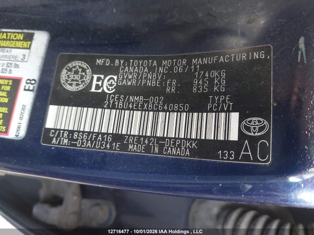 Aukcja sprzedaży 2011 Toyota Corolla Ce, vin: 2T1BU4EEXBC640850, numer aukcji: 12716477